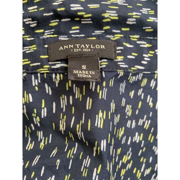 Ann Taylor Shirt Blouse Top Henley Collared Blue Spotted Long Sleeve Sz S - Picture 5 of 6